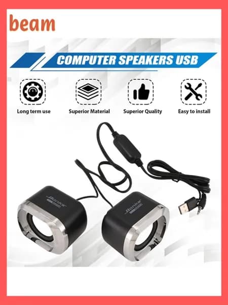 USB 2.0 ноутбучные стерео колонки, проводные мини-компьютерные "Компакт" / 3.5 мм AUX, черные.