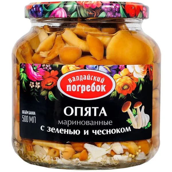 Опята Валдайский погребок маринованные с зеленью и чесноком, 500 мл