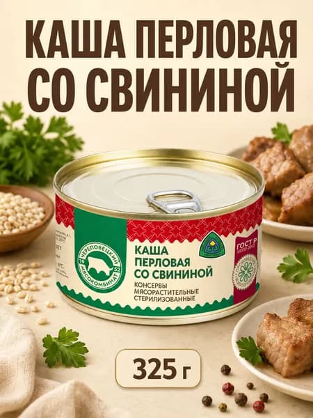 Череповецкий мясокомбинат Каша перловая со свининой 325 грамм, 4 банки