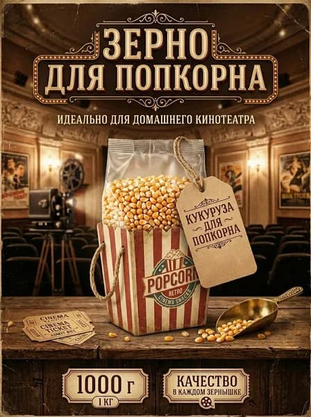 Кукуруза для попкорна 1кг, Зерно кукурузы для приготовления попкорна 1 кг