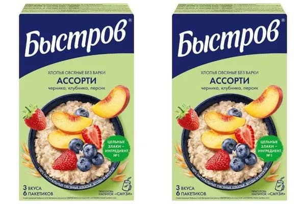 Быстров Хлопья овсяные БП Ассорти клубника-персик-черника 240 г