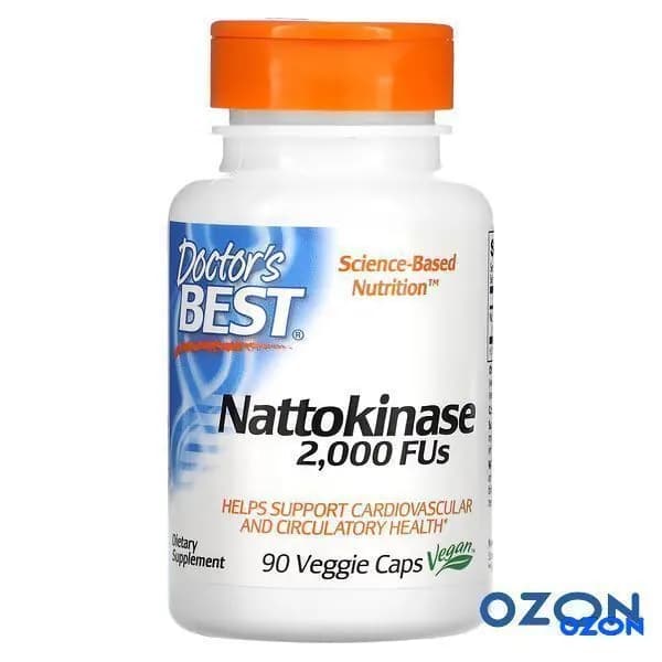 Doctor's Best, наттокиназа, 2000 FU, 90 вегетарианских капсул