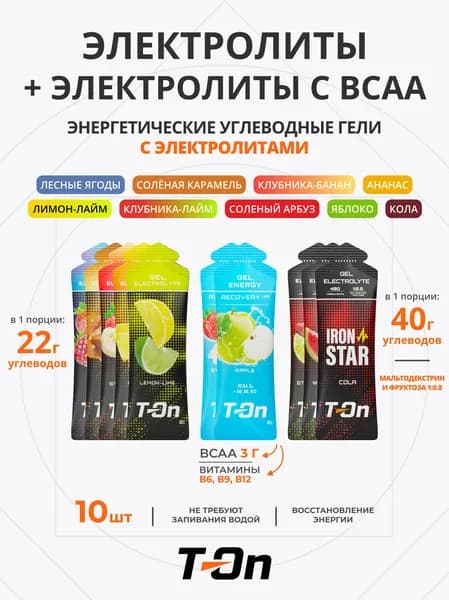 Энергетический гель с электролитами для бега с BCAA микс 10 шт