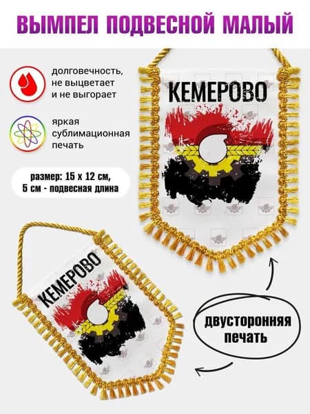 Вымпел 15х12см Флаг Кемерово с бахромой в авто