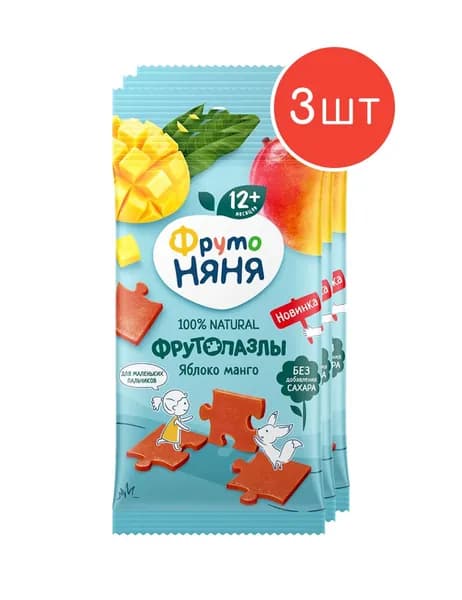 Фруктовые кусочки пазлы "ФрутоНяня" яблоко и манго 20г 3 шт