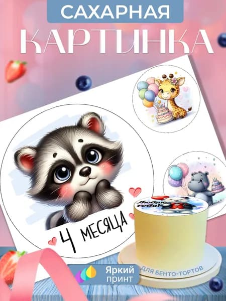 Сахарная картинка на бенто торт на день рождения малыша (4 месяца)