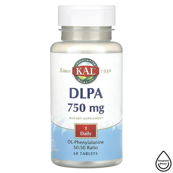 , DLPA (DL-фенилаланин), 750 мг, 60 таблеток