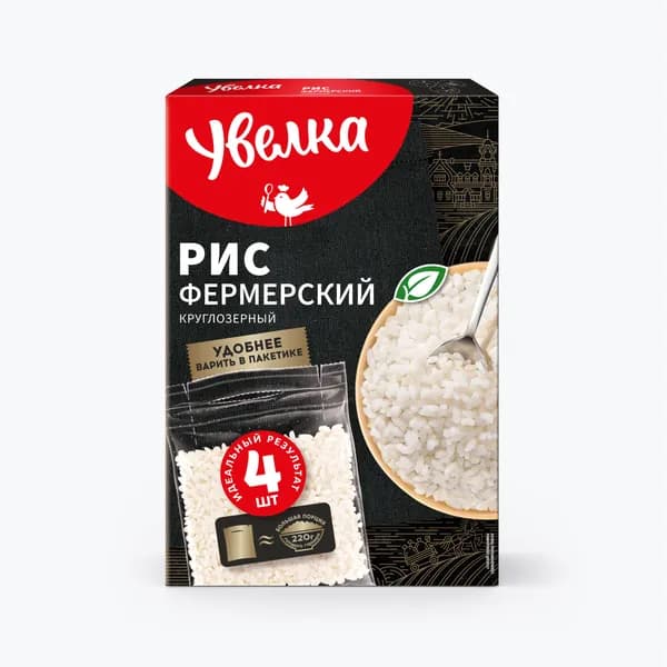 Рис Увелка Фермерский, круглозерный, в пакетиках для варки, 320 г