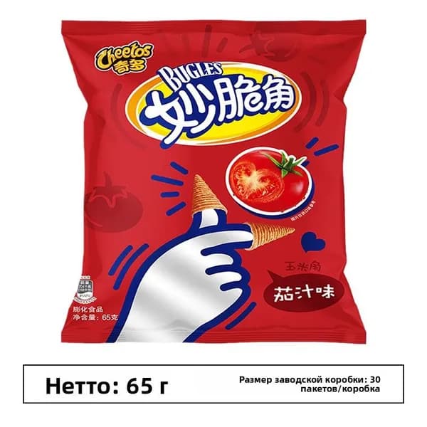 Хрустящие кукурузные снеки Chitos Crispy Corners, 65 г, в упаковке.