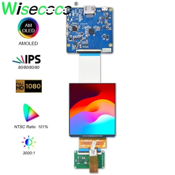 Wisecoco Пиксельный экран 3.81"AMOLED экран (1080×1200, 90Hz) — MIPI 39 pins, для Raspberry Pi,VR/AR/роботной интеллекта, черный матовый