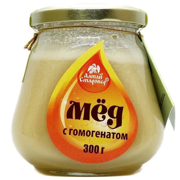 Мед натуральный алтайский с гомогенатом (300 гр), Алтай-Старовер, 1 шт.