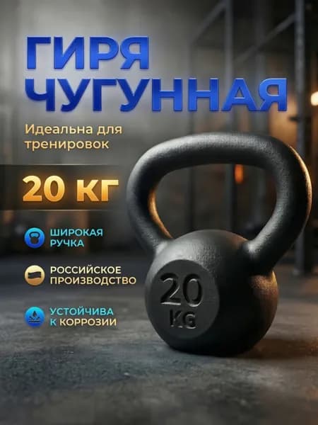 Гиря чугунная для кроссфита и фитнеса, цельнолитая Euro Classic 20 кг