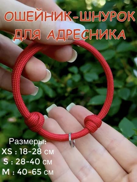 Ошейник-Шнурок для адресника из паракорда, ярко красный, XS (18-28см)