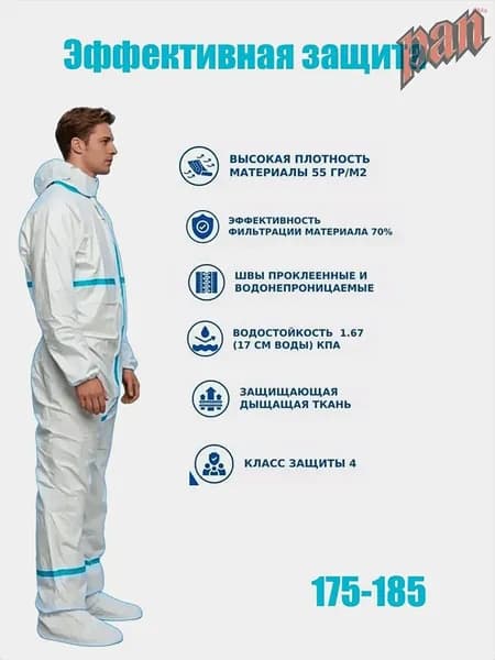 одноразовый, защитный, костюм химзащиты для маляра каспер Комбинезон защитный XXL 1штук