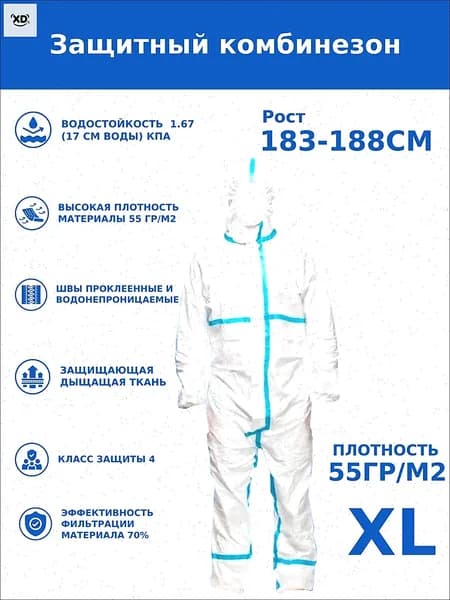 Одноразовый комбинезон защитный,костюм химзащитный для маляра,для пинбола, 55 гр, спецодежда