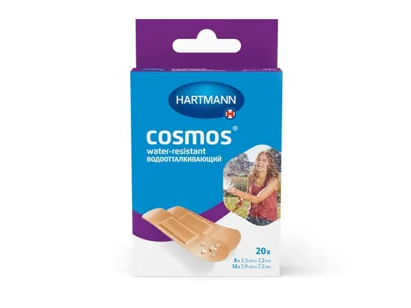 Пластырь COSMOS water-resistant водоотталкивающий, защитный, набор: 20 шт. 2 размера: 1,9х7,2 см (12 шт.), 2,5х7,2 см (8 шт.)