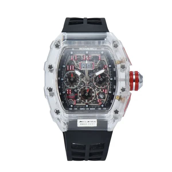 Мужские многофункциональные кварцевые часы Richard Mille с прозрачным корпусом 43 мм