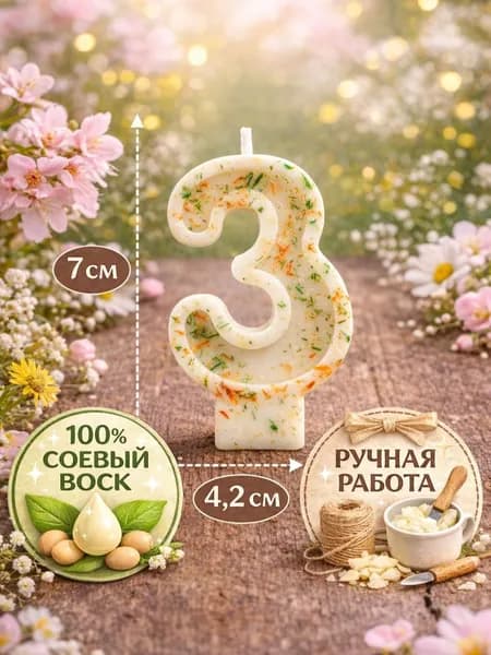 Свеча для торта Цифра "3", ассорти цвета