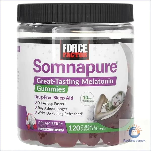Релаксант Force Factor, Somnapure, жевательные таблетки, 10 мг, ягодный вкус, 120 жевательных таблеток-ZCM