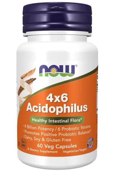 NOW 4х6 Acidophilus, Пробиотики Ацидофилус, 60 капсул