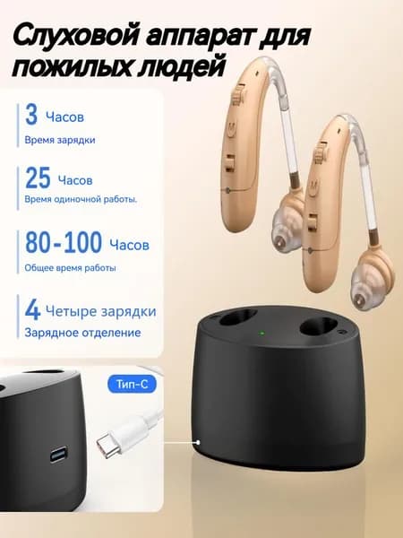 Слуховой аппарат для пожилых людей с зарядными устройствами