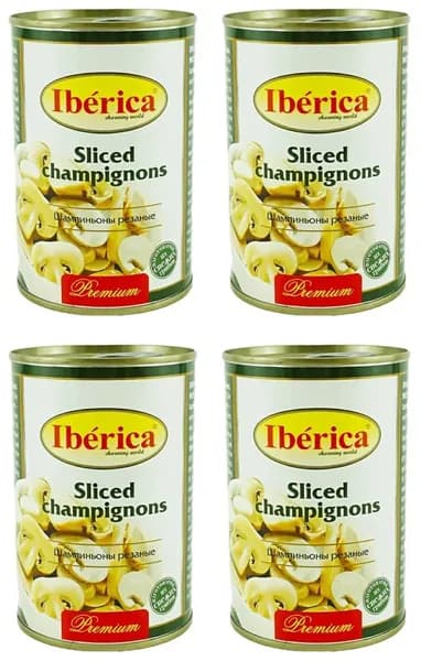 Шампиньоны Iberica резаные, 4 уп по 425 мл