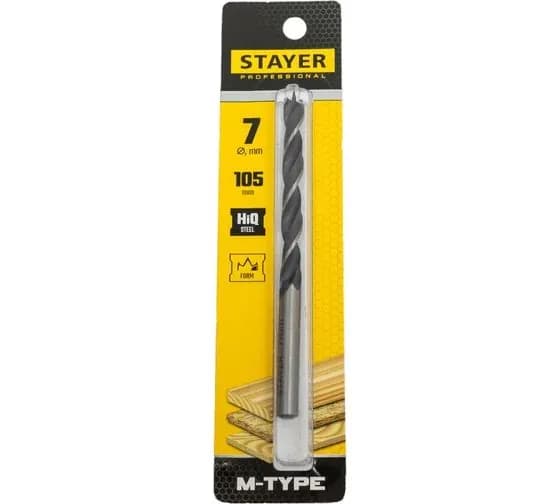 Сверло спиральное по дереву М-образная заточка M-type Professional (7х105х75 мм; HCS) Stayer 2942-105-07_z02