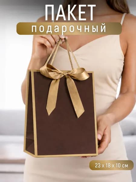 Пакет подарочный коричневый, праздничный маленький крафт-пакет