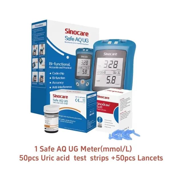 Анализатор Sinocare Safe AQ UG +50 пробирок с мочевой кислотой +50 ланцетов, маркировка CE