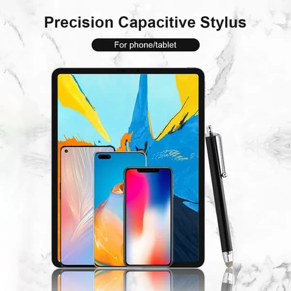 Ёмкостный стилус для смартфонов и планшетов, сменный серебряный волоконный наконечник, чёрный