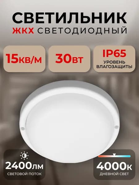 Светильник светодиодный влагозащищенный ЖКХ BT Круг 30Вт 4000K IP65