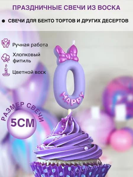 Свечи для торта цифра 0 лавандовая