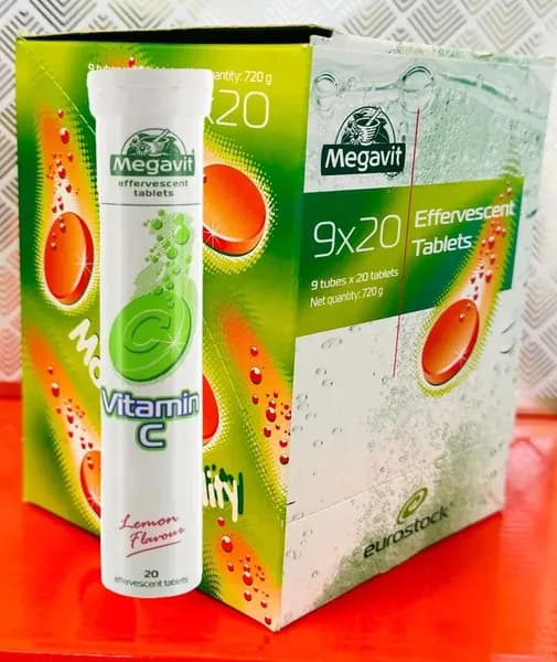 Витамин С Megavit Vitamini C 80 mg 20 tabs, быстрорастворимые шипучие таблетки со вкусом лимона