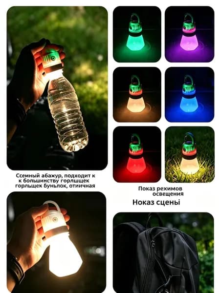 Портативный мини-лампа для бутылки, RGB подсветка, TYPE-C зарядка, походная аварийная лампа