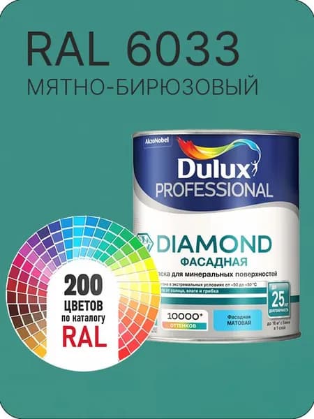 Краска для минеральных и деревянных фасадов Dulux Diamond цвет мятно -бирюзовый Ral 6033 0.8 л.