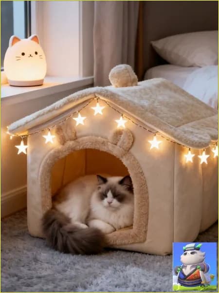 Домашняя кошка, собачье гнездо, кровать, закрытая теплая конструкция, с плюшевым утолщением