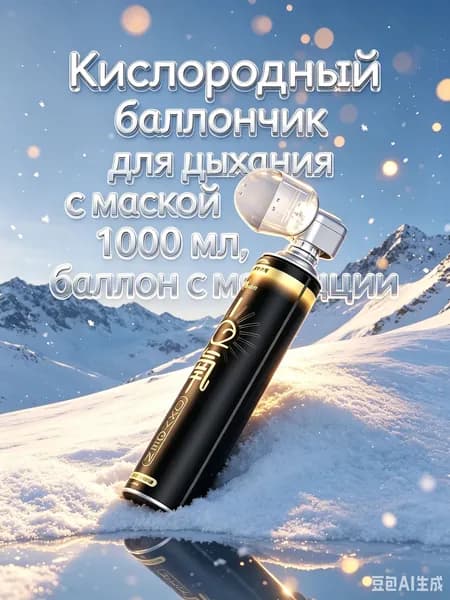 Кислородный баллончик для дыхания с маской 1000 мл, баллон с медицинским кислородом от горной болезни и одышки, портативный оксиген для спорта и дома