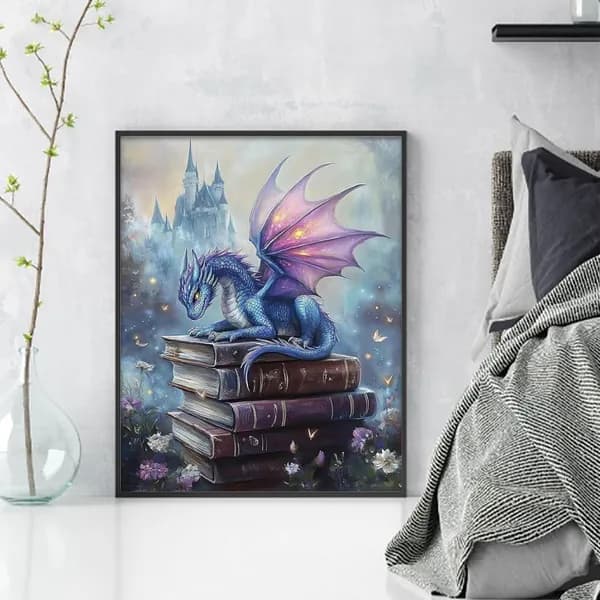 Крестиком вышивка Птеродактиль на книжной стопке из хлопковой ткани 40 50 см