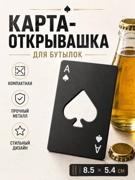 Открывашка для пива карта металлическая, открывалка для бутылок черная