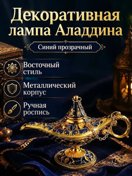 Декоративная лампа Аладдина в стиле ретро: золотая с синей эмалью, 12 см