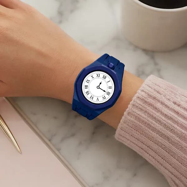 Ремешок для часов Swatch x Royal Pop из биокерамики и силикона, тёмно-синий, 12-часовое положение