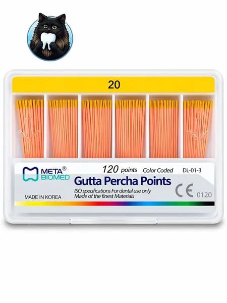 Штифты Гуттаперчевые конус 02 №20 Meta Biomed, 120 шт. абсорбирующие Gutta Percha Points