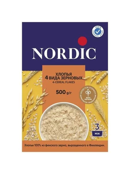Хлопья Nordic 4 вида зерновых, 500 г