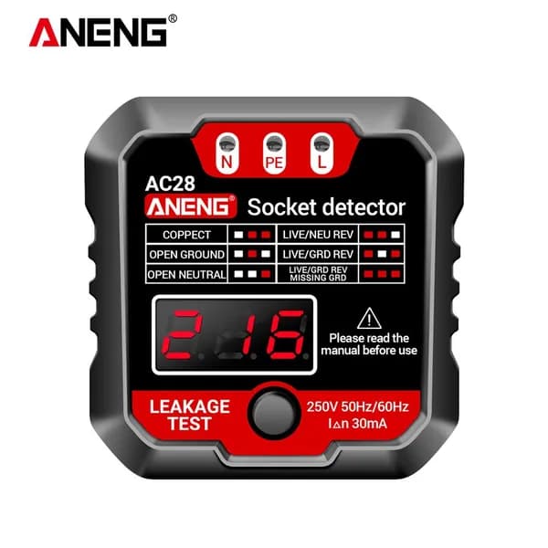 Цифровой тестер розеток ANENG AC28 для проверки фазы и напряжения