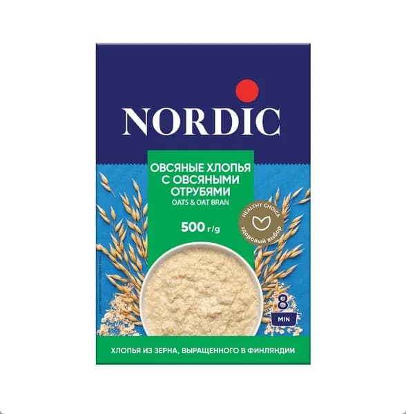 Хлопья овсяные Nordic с отрубями, 500 г, Россия - 1 шт.