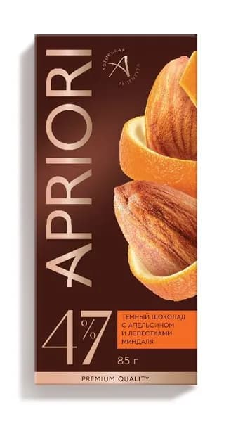 Шоколад APRIORI темный шоколад с апельсином и миндалем - 47% какао 85г
