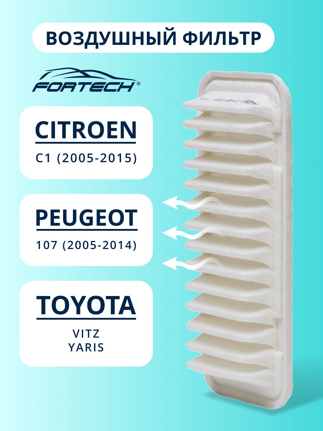 Фильтр воздушный Citroen C1, Peugeot 107, Toyota Vitz, Yaris FORTECH FA-095