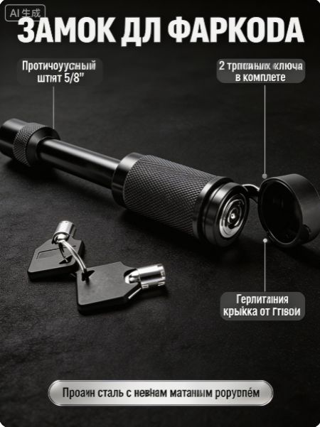 Замок для фаркопа противоугонный черный штыревой замок для прицепа 5/8 дюйма с защитным резиновым колпачком, блокировочный штырь фаркопа 16 мм, комплект с 2 ключами