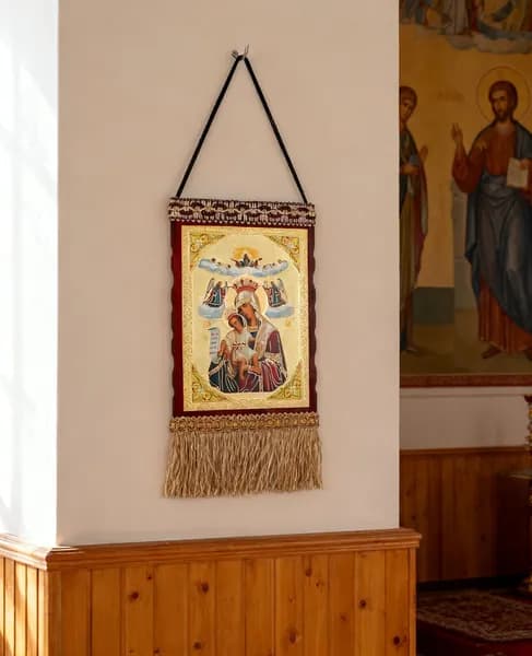 Икона Божией Матери Достойно есть (Милующая), Хоругвь Православная Настенная