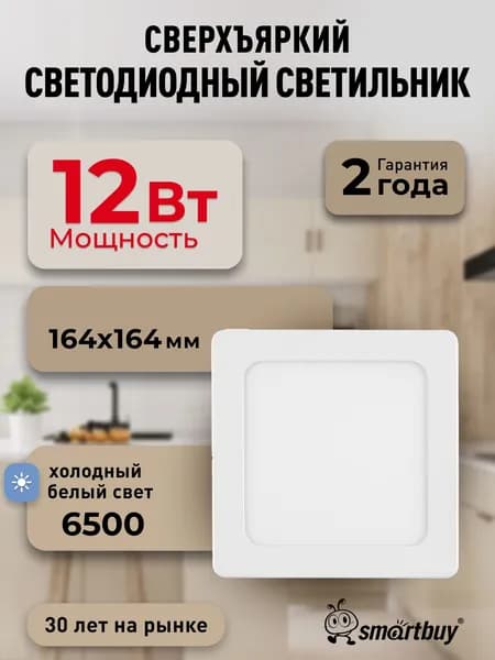 Накладной (LED) светильник Smartbuy Square SDL -12w/6500K/IP40 (SBL-SqSDL-12-65K)